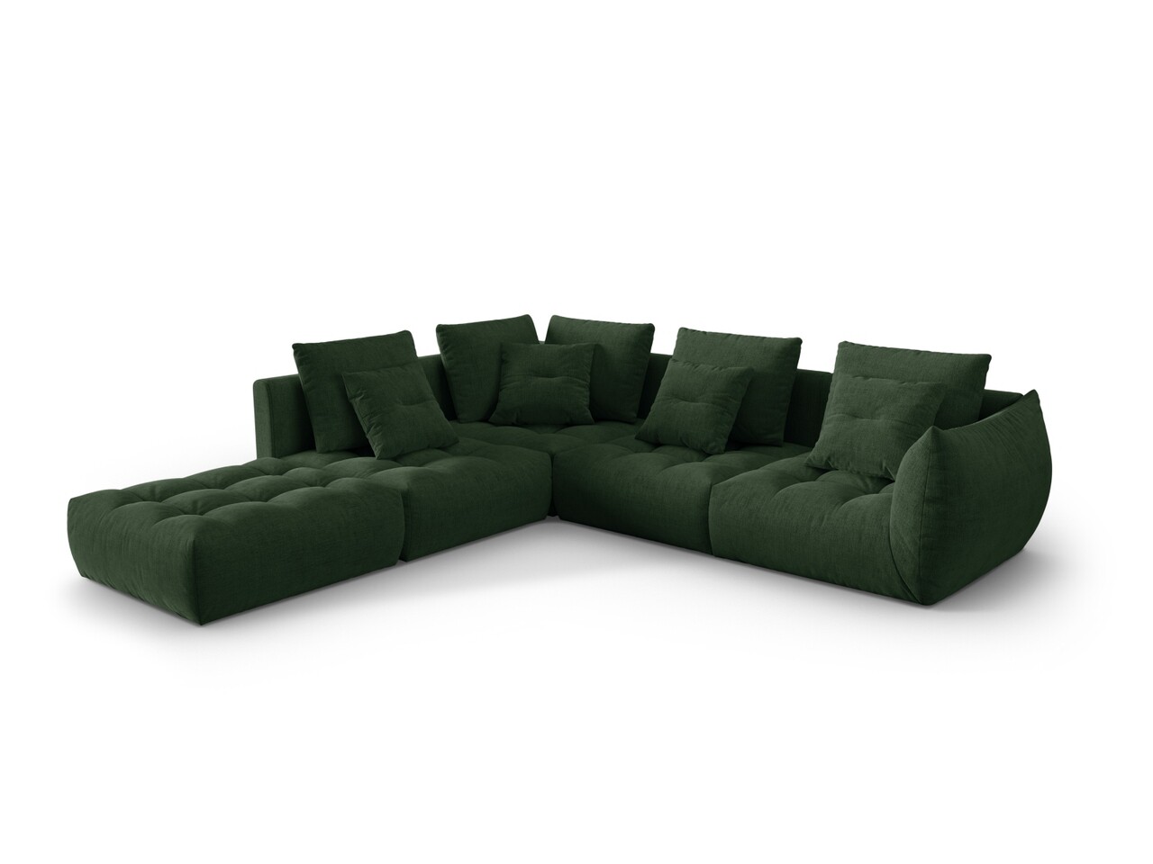 Coltar modular stanga 4 locuri, Bloom-86, Micadoni Home, 316x310x95 cm, tesatura structurata, verde muschi Colțare
